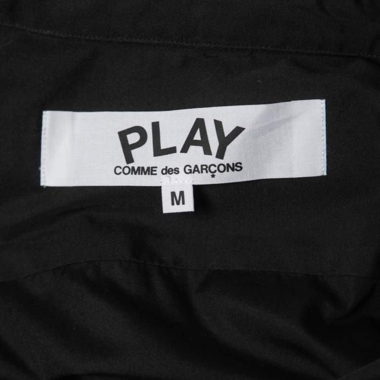 Pre Owned Comme des Garçons Black Cotton Heart Applique Button Front Shirt M