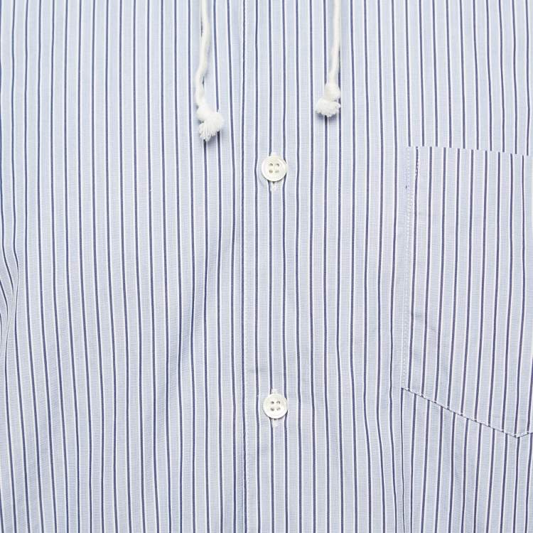 Pre Owned Comme des Garçons Blue Striped Cotton Button Front Hooded Full Sleeve Shirt M
