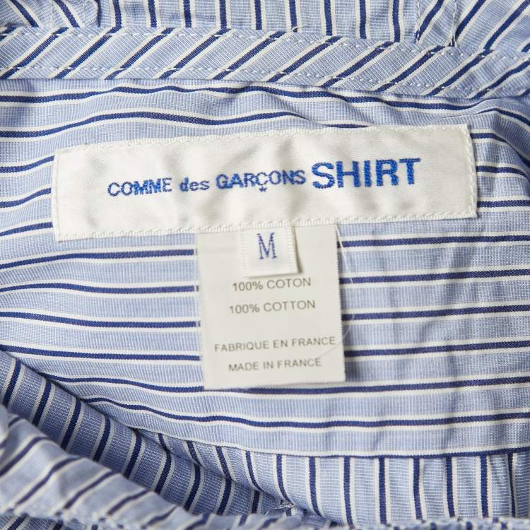 Pre Owned Comme des Garçons Blue Striped Cotton Button Front Hooded Full Sleeve Shirt M