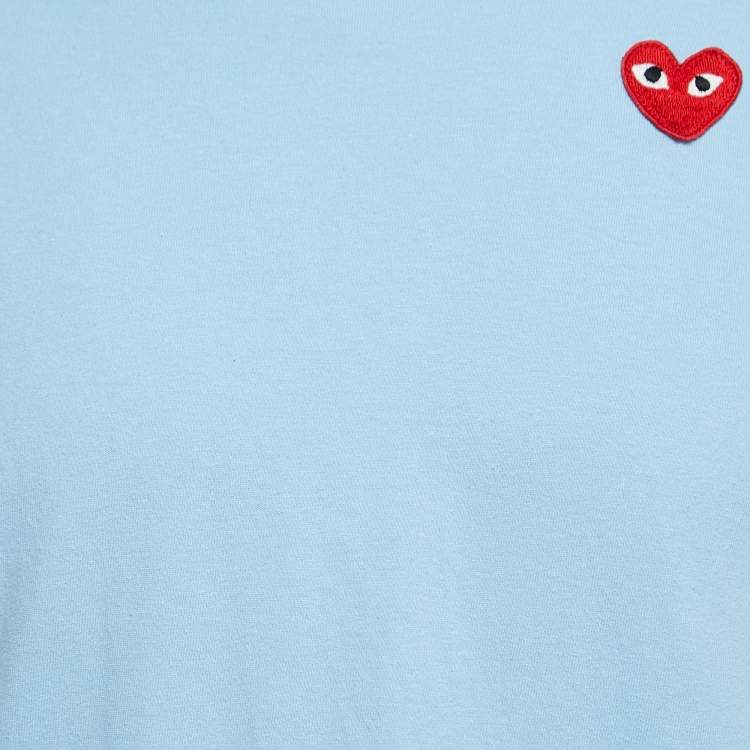 Pre Owned Comme des Garcons Play Blue Cotton Red Heart Applique T-Shirt L