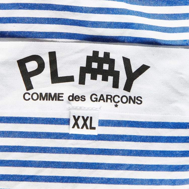 Pre Owned Comme des Garcons Play X The Invader Blue Striped Cotton Long Sleeve Shirt XXL