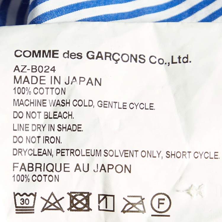 Pre Owned Comme des Garcons Play X The Invader Blue Striped Cotton Long Sleeve Shirt XXL