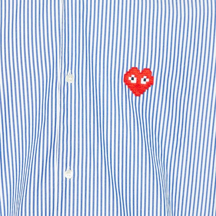 Pre Owned Comme des Garcons Play X The Invader Blue Striped Cotton Long Sleeve Shirt XXL