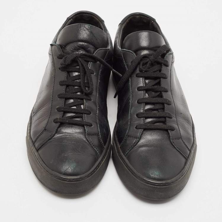 Pre Owned Common Projects Black Leather Achilles Lace Up Sneakers Size 46