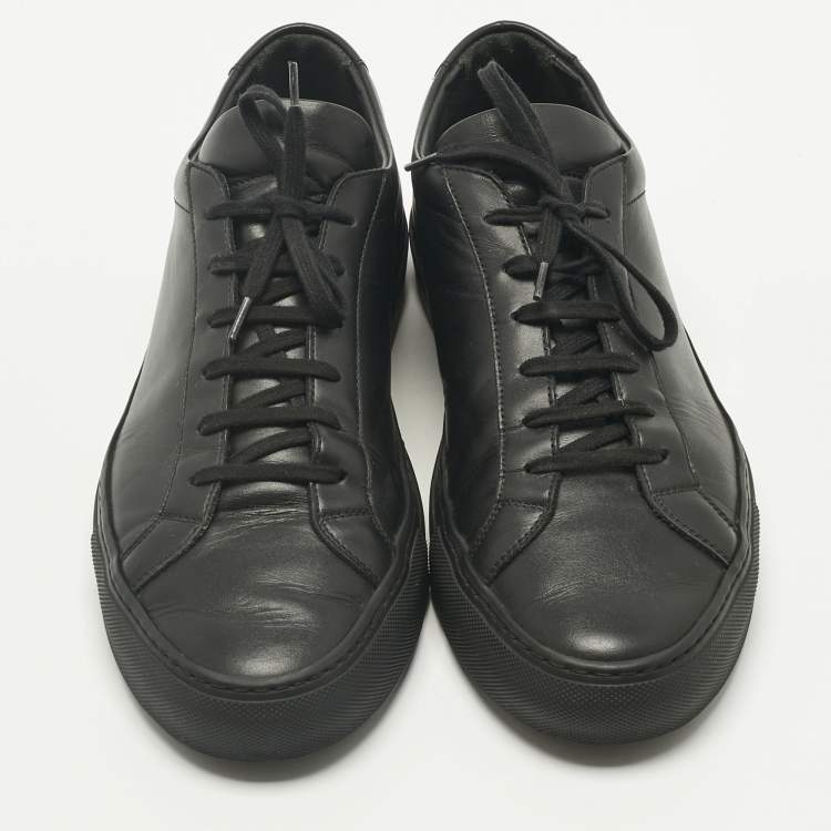 Pre Owned Common Projects Black Leather Achilles Lace Up Sneakers Size 47