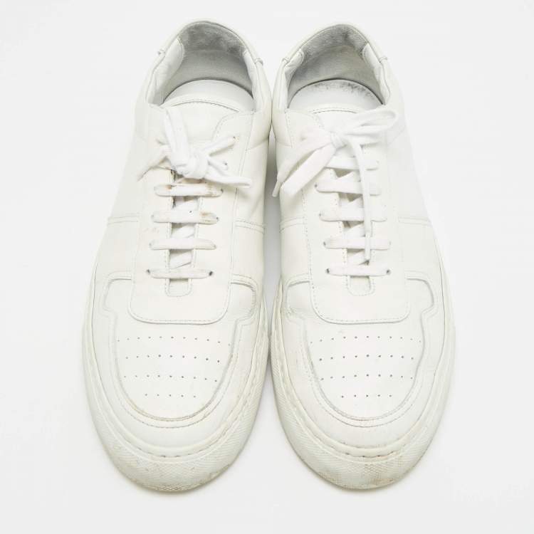 Pre Owned Common Projects BBall Size 44 White Leather Bumpy Lace Up Sneakers