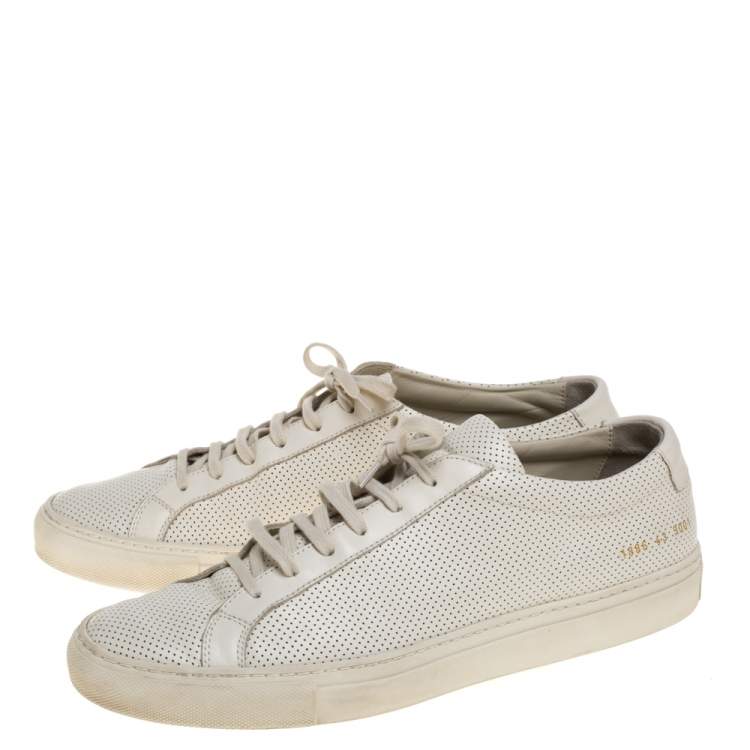 Pre Owned Common Projects White Perforated Leather Achilles Lace Up Sneaker Size 43