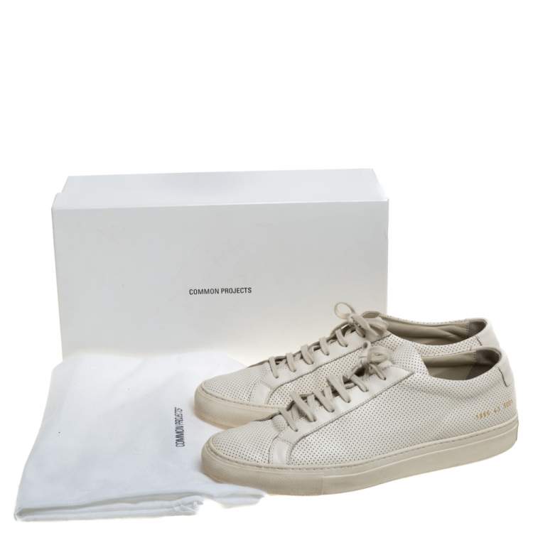 Pre Owned Common Projects White Perforated Leather Achilles Lace Up Sneaker Size 43