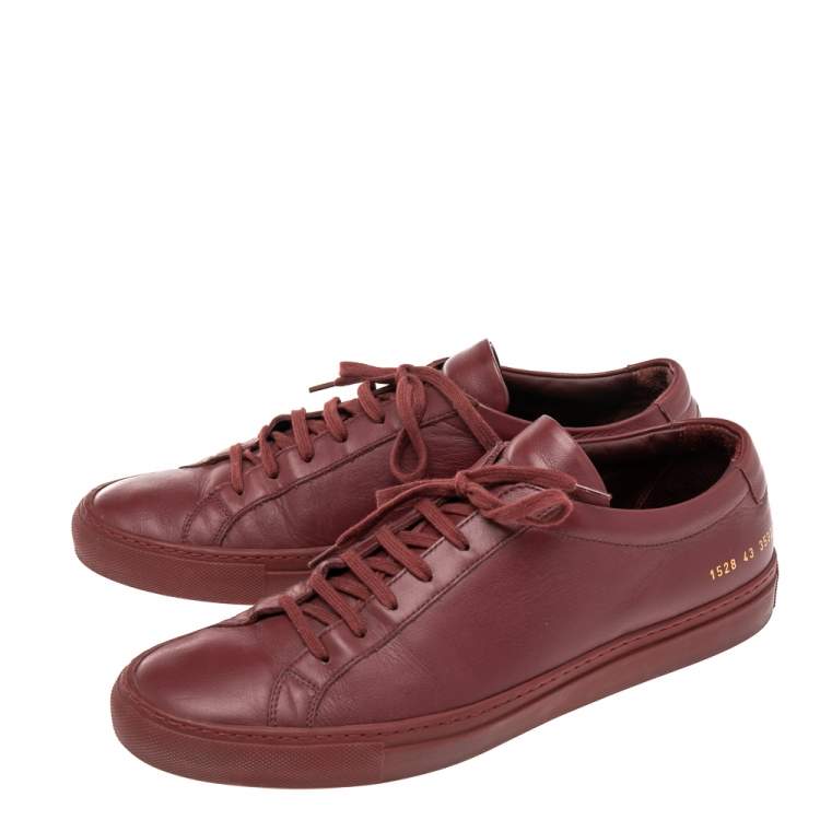 Pre Owned Common Projects Burgundy Leather Achilles Lace Up Sneaker Size 43