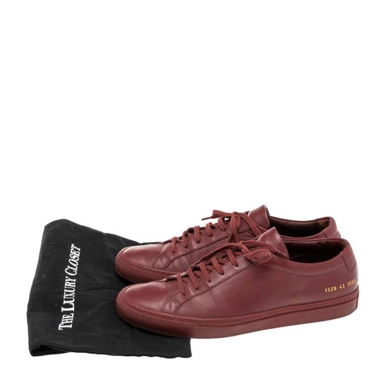 Pre Owned Common Projects Burgundy Leather Achilles Lace Up Sneaker Size 43