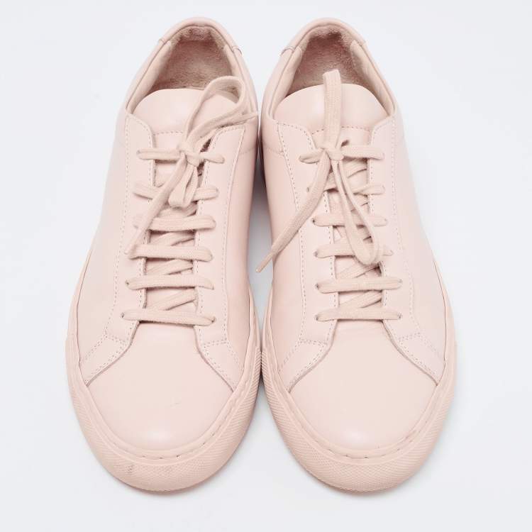 Pre Owned Common Projects Pink Leather Lace Up Sneakers Size 41