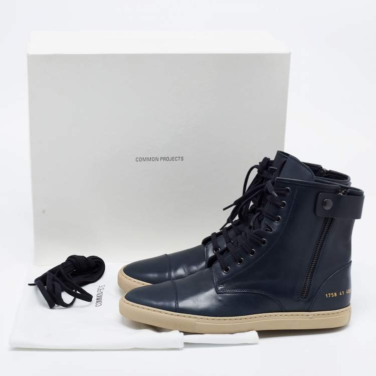 Pre Owned Common Projects Blue Leather Ankle Length Boots Size 41