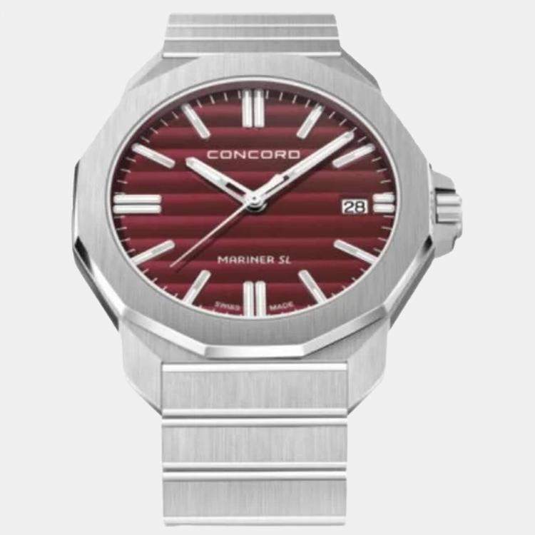 Pre Owned Concord Red Stainless Steel Mariner SL Gent 0320561 Quartz Men's Wristwatch 42 mm