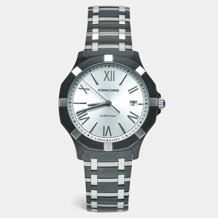 Pre Owned Concord Saratoga 02.1.36.1089 Silver Dial Two Tone Stainless Steel Men's Wristwatch 40 mm