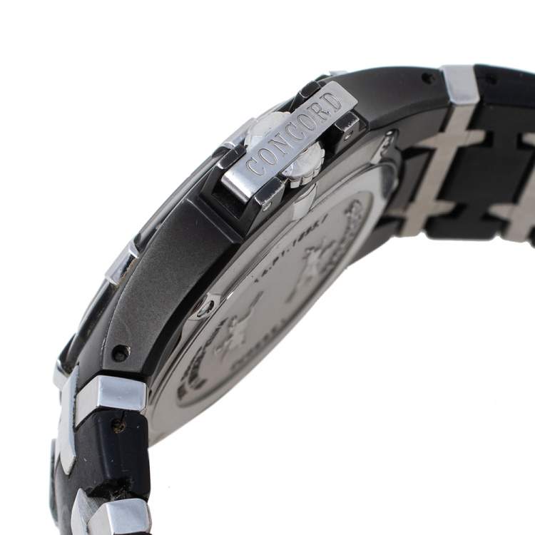 Pre Owned Concord Silver PVD Stainless Steel Rubber Saratoga 14.P1.1895.1 Men's Wristwatch 43 mm