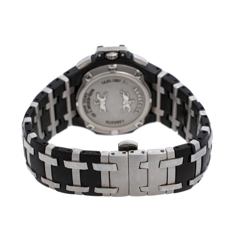 Pre Owned Concord Black Stainless Steel & Rubber Saratoga 14.H1.1881.1 Chrono Men's Wristwatch 33 mm