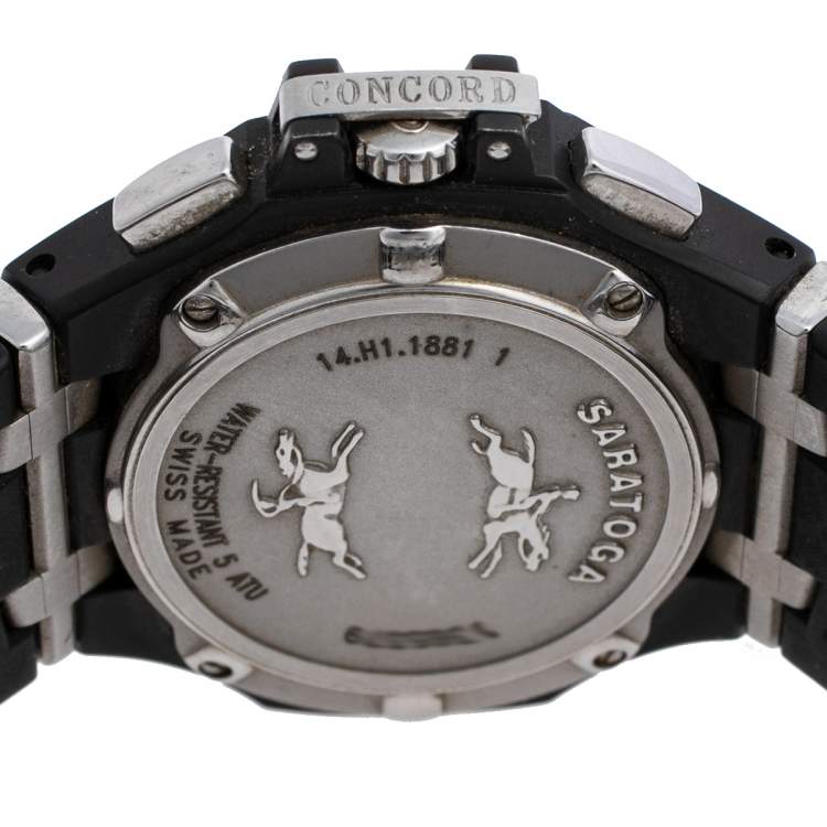 Pre Owned Concord Black Stainless Steel & Rubber Saratoga 14.H1.1881.1 Chrono Men's Wristwatch 33 mm