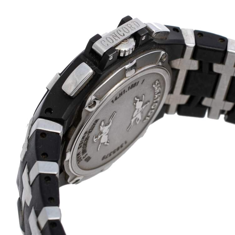 Pre Owned Concord Black Stainless Steel & Rubber Saratoga 14.H1.1881.1 Chrono Men's Wristwatch 33 mm