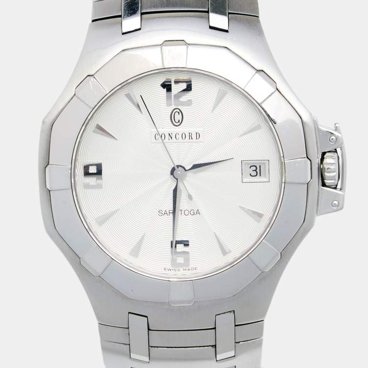 Pre Owned Concord Silver Stainless Steel Saratoga 14.C2.1894 Women's Wristwatch 37 mm 