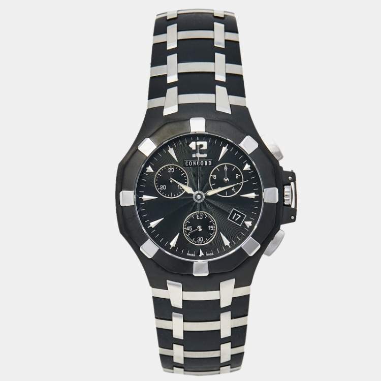 Pre Owned Concord Black Stainless Steel Saratoga 14.C5.1892 1 Chrono Men's Wristwatch 40 mm