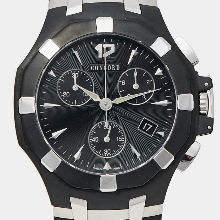 Pre Owned Concord Black Stainless Steel Saratoga 14.C5.1892 1 Chrono Men's Wristwatch 40 mm