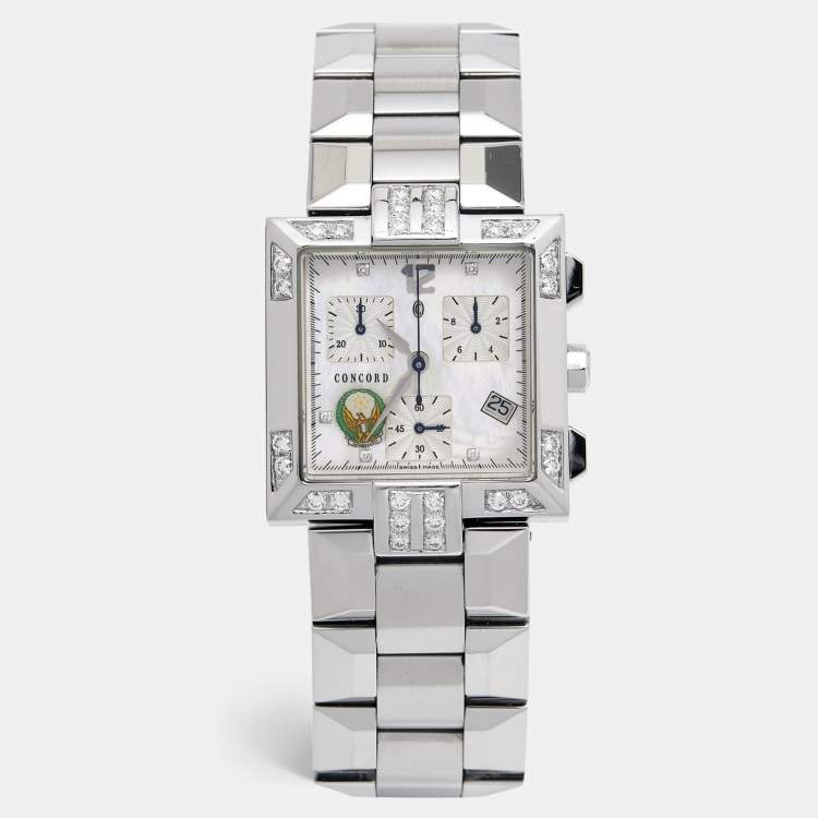 Pre Owned Concord Mother Of Pearl Diamond Stainless Steel La Scala "UAE Armed Forces" 14.H1.1371 Unisex Wristwatch 30 mm