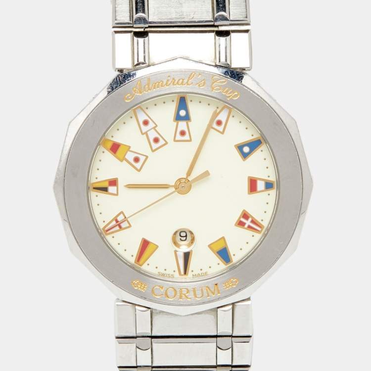 Pre Owned Corum Cream Stainless Steel Admiral's Cup 99.810.20 V550 Men's Wristwatch 34 mm