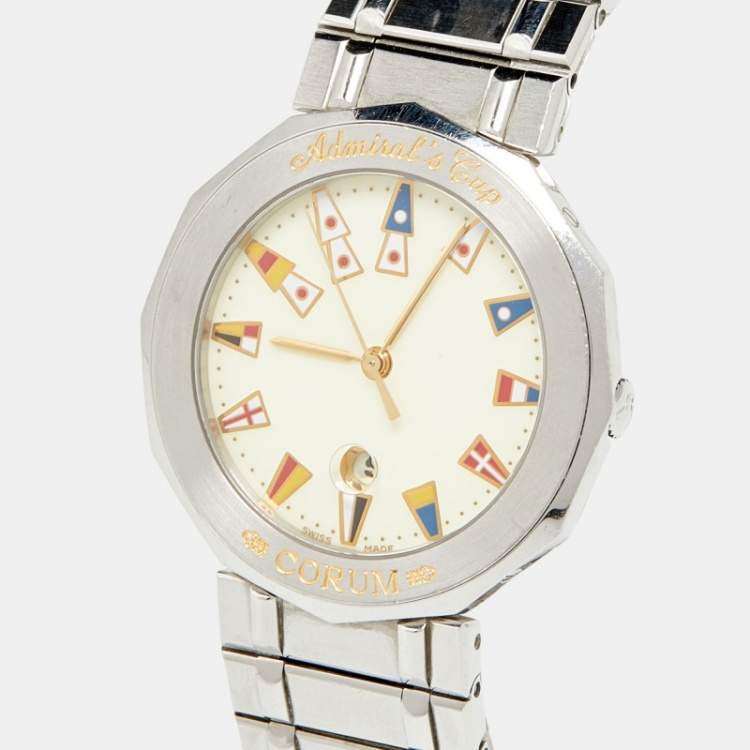 Pre Owned Corum Cream Stainless Steel Admiral's Cup 99.810.20 V550 Men's Wristwatch 34 mm