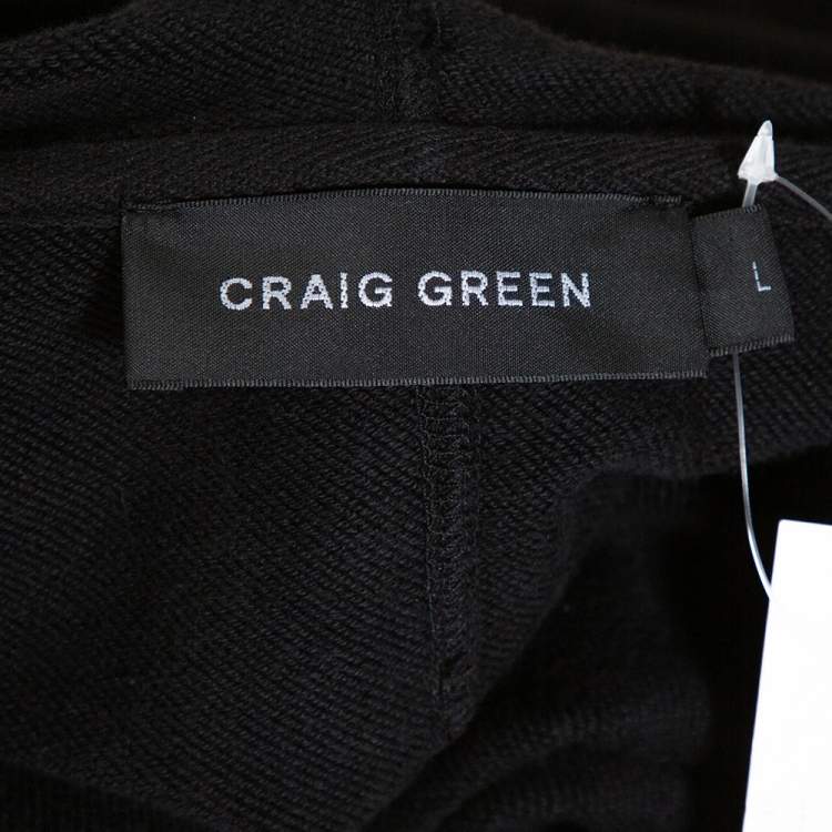 Pre Owned Craig Green Black Cotton Patched String Hoodie L