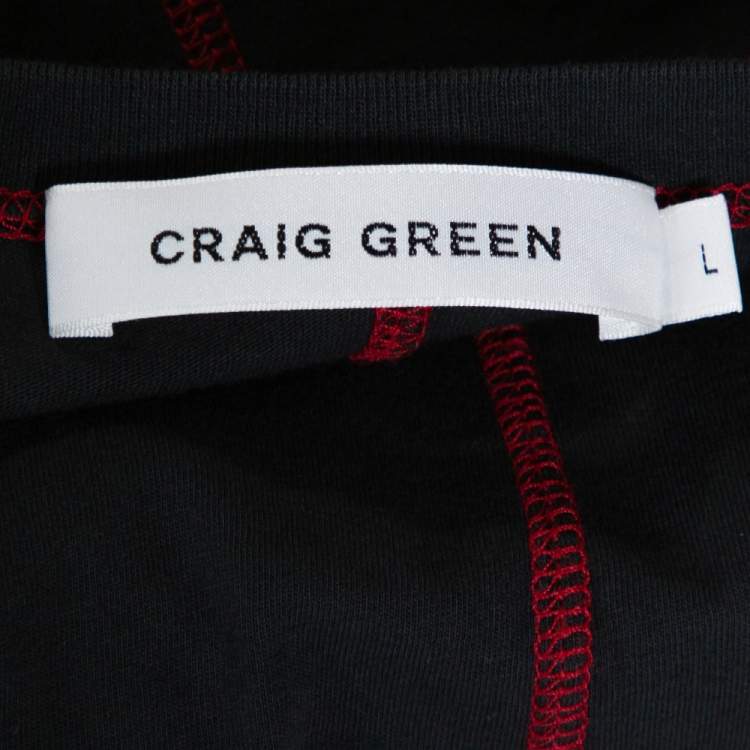 مملوكة مسبقًا Craig Green Black Acid Wash Cotton Contrast Stitch Detail T-Shirt L