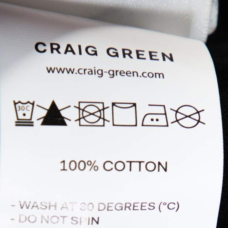 مملوكة مسبقًا Craig Green Black Acid Wash Cotton Contrast Stitch Detail T-Shirt L