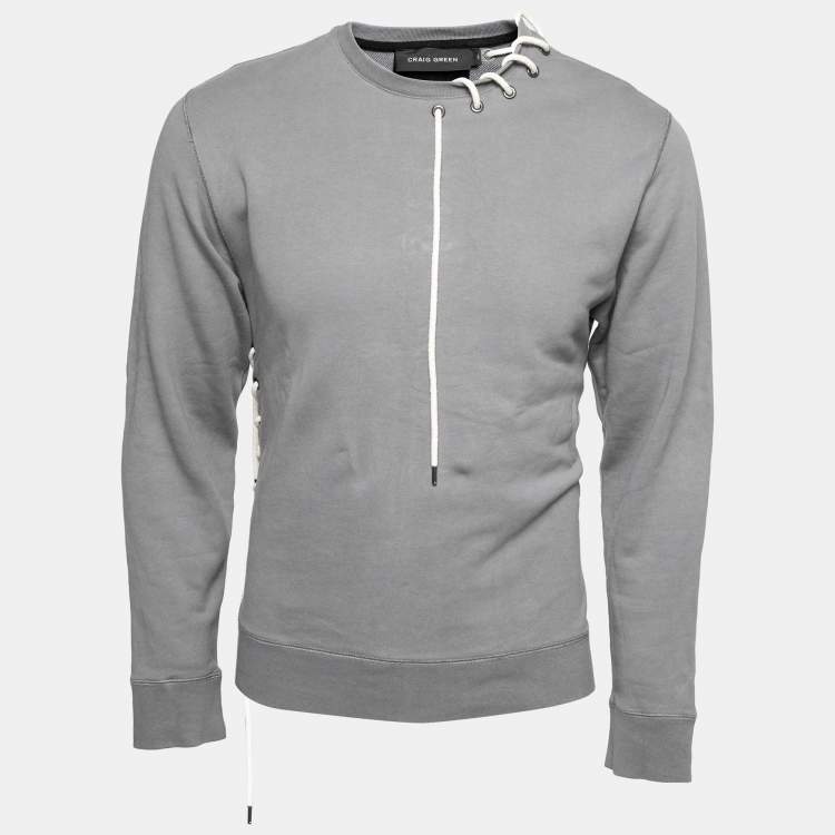 Pre Owned Craig Green Grey Cotton Lace-up Long Sleeve Crewneck Sweatshirt S