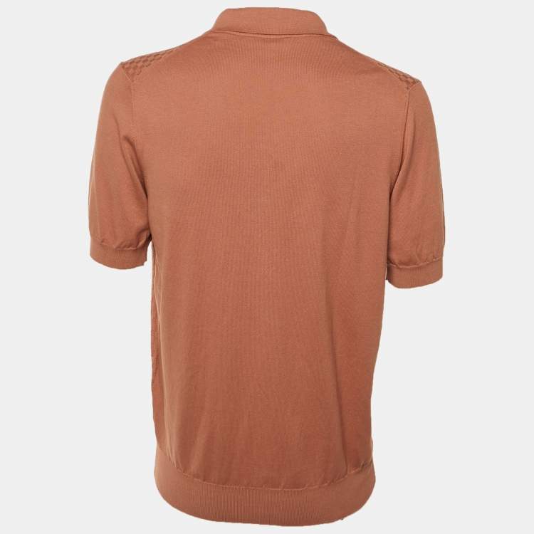مملوكة مسبقًا Cruciani Brown Basketweave Knit Polo T-Shirt L