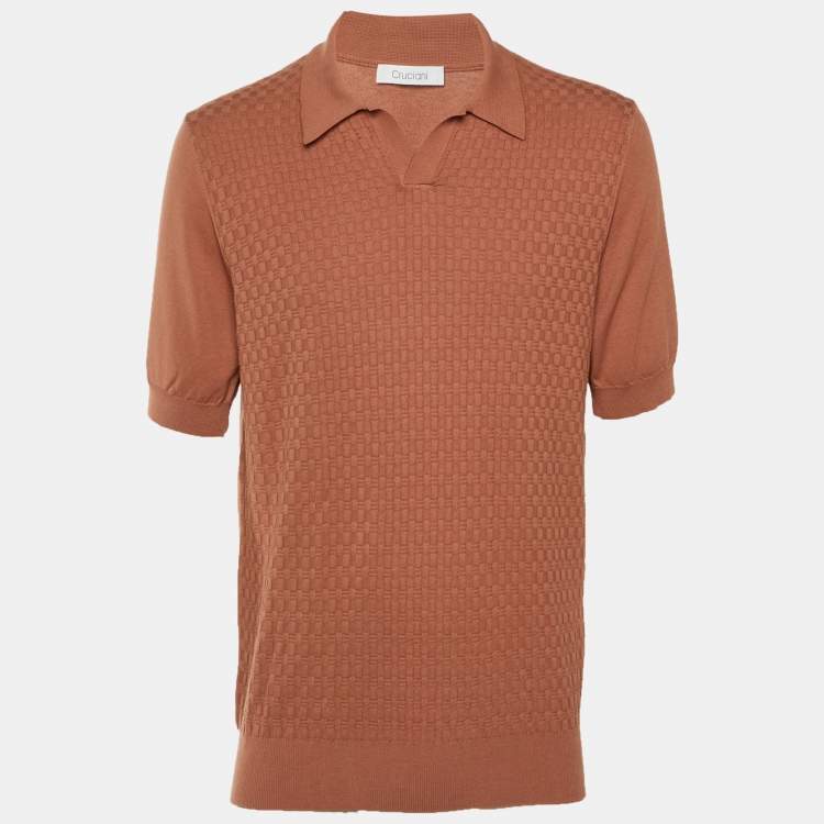 مملوكة مسبقًا Cruciani Brown Basketweave Knit Polo T-Shirt L