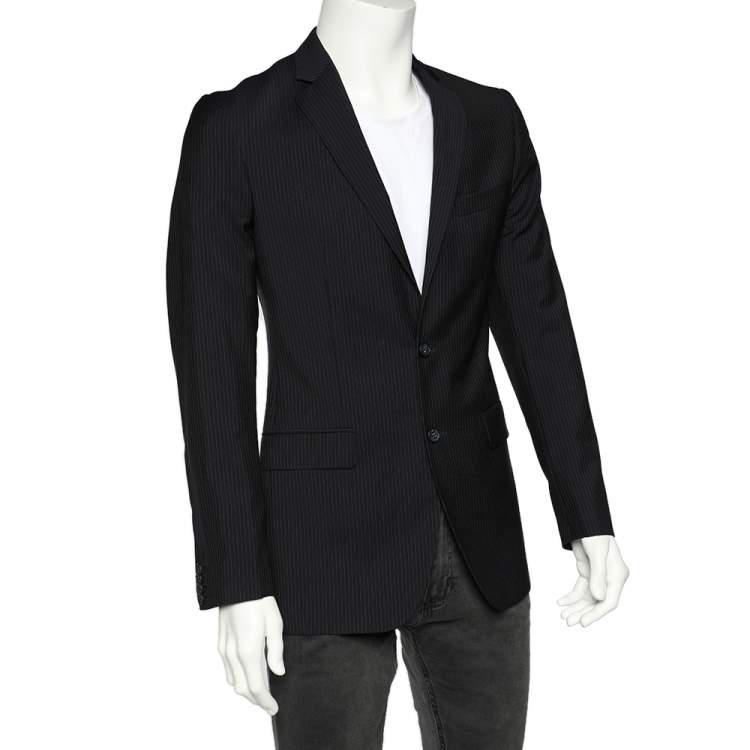 Pre Owned Dolce & Gabbana Midnight Blue Striped Wool Single Breasted Blazer S
