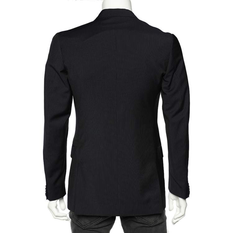 Pre Owned Dolce & Gabbana Midnight Blue Striped Wool Single Breasted Blazer S