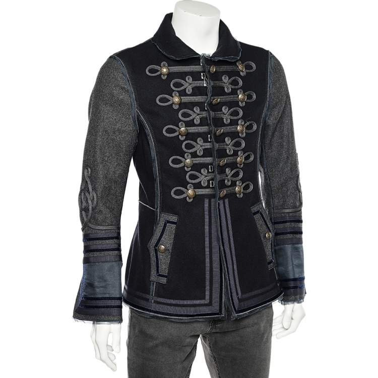 Pre Owned D&G Navy Blue & Grey Wool Napoleon Military Jacket S
