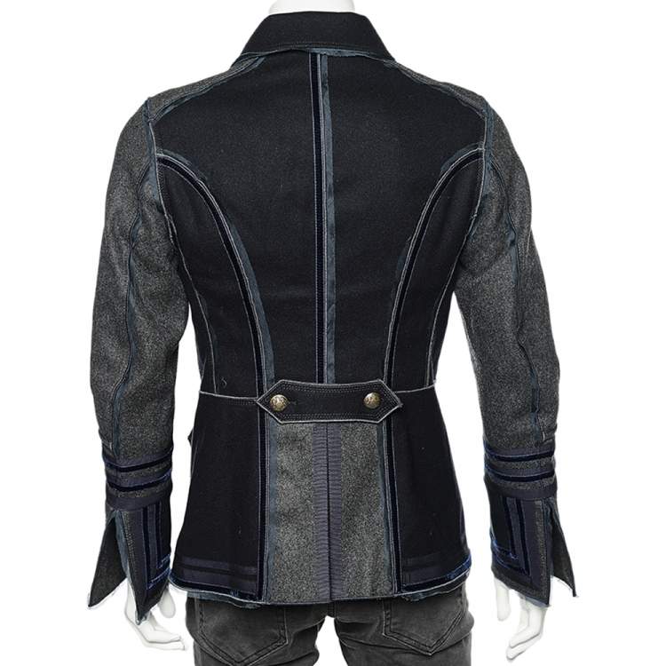 Pre Owned D&G Navy Blue & Grey Wool Napoleon Military Jacket S