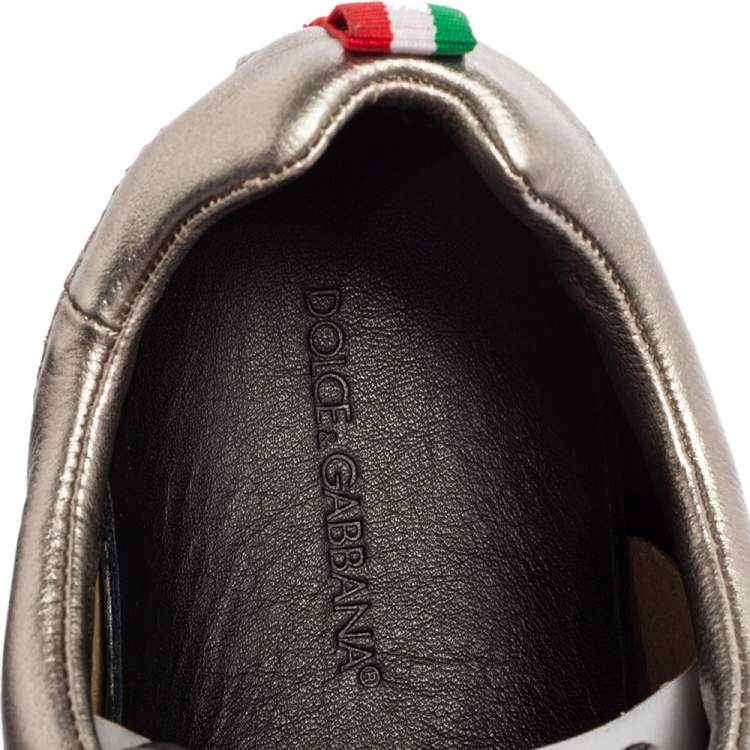 Pre Owned Dolce & Gabbana Metallic Bronze Leather And Fabric Low Top Sneakers Size 44