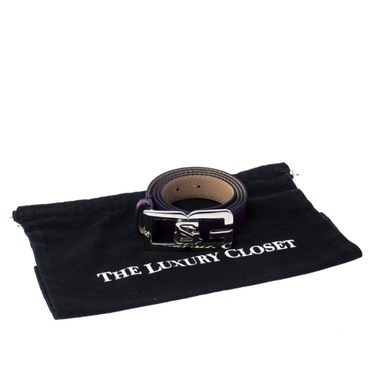 Pre Owned D&G Purple Leather Buckle Logo Belt 95CM