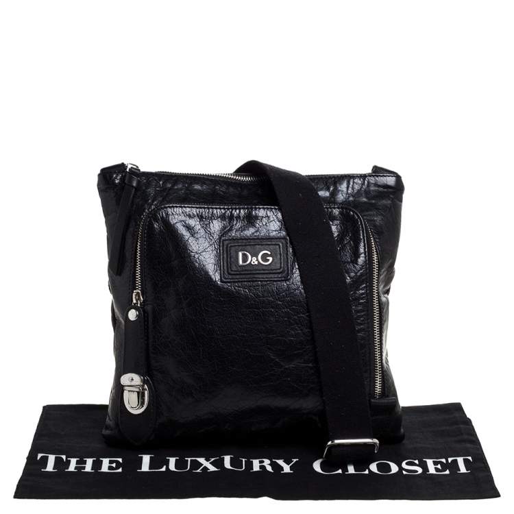 Pre Owned D & G Black Leather Alan Messenger Bag