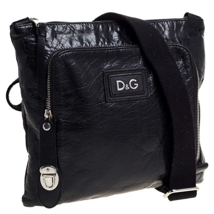 Pre Owned D & G Black Leather Alan Messenger Bag