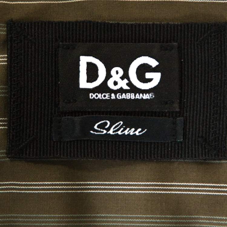 Pre Owned D & G Khaki Green Striped Cotton Slim Fit Shirt XXL