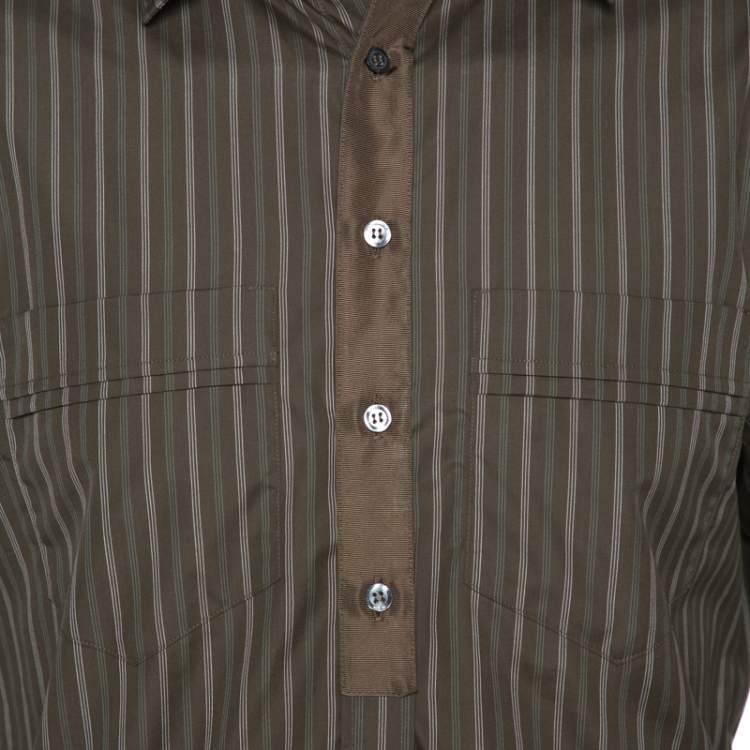 Pre Owned D & G Khaki Green Striped Cotton Slim Fit Shirt XXL