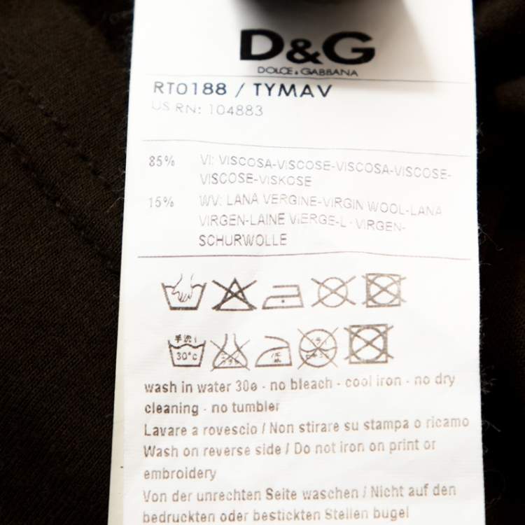 Pre Owned D & G Olive Green Logo Embroidered Knit V Neck T-Shirt S
