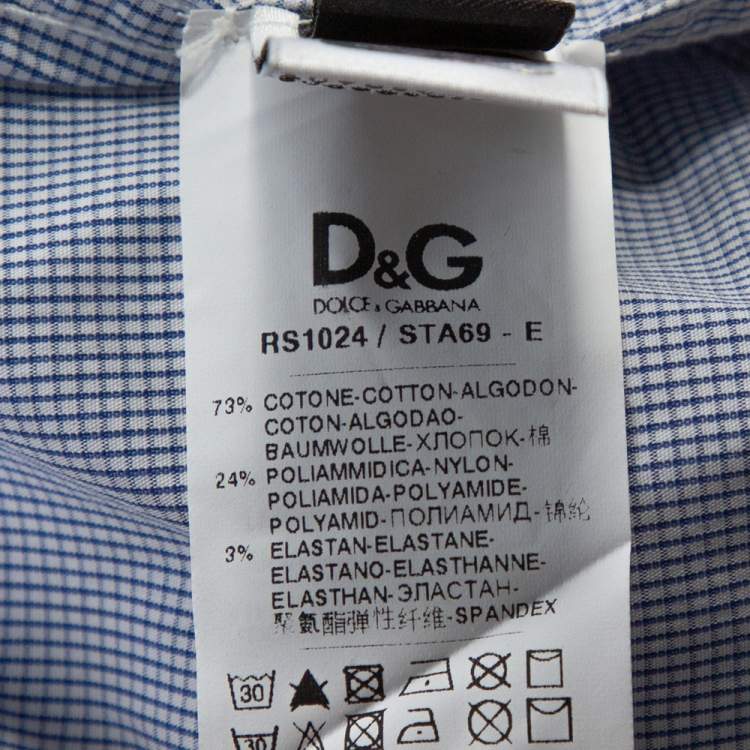 مملوكة مسبقًا D&G Blue Checked Cotton Denim Trim Long Sleeve Brad Shirt XL