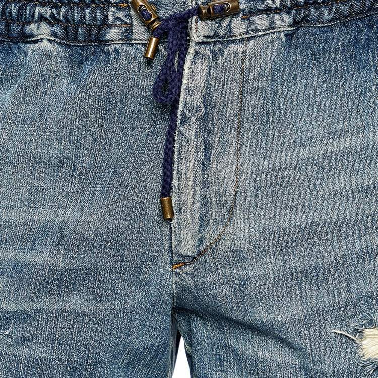 Pre Owned D&G Blue Denim Elastic Waist Wide Leg Distressed Jeans XL