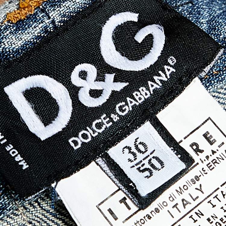 Pre Owned D&G Blue Denim Elastic Waist Wide Leg Distressed Jeans XL