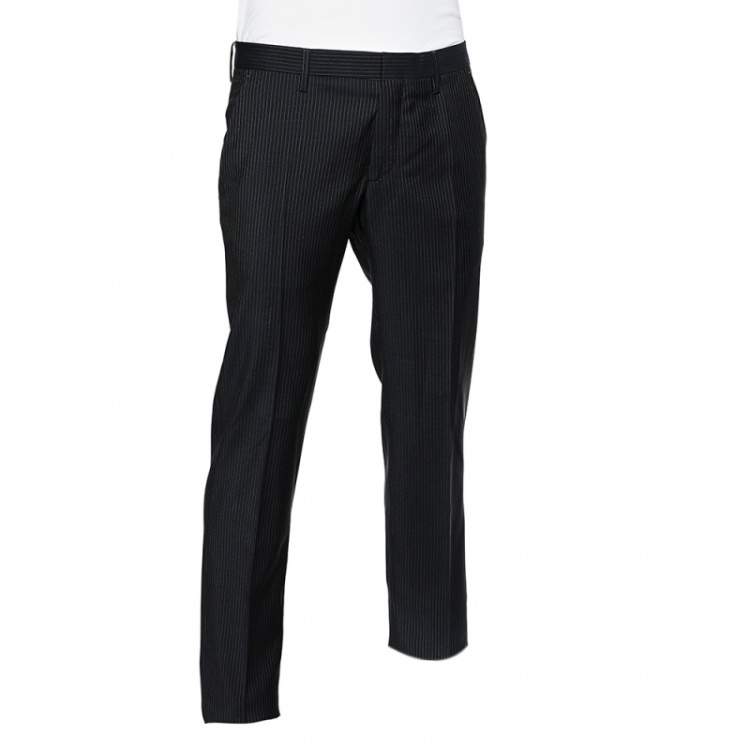 Pre Owned D&G Midnight Blue Striped Wool Formal Pants M