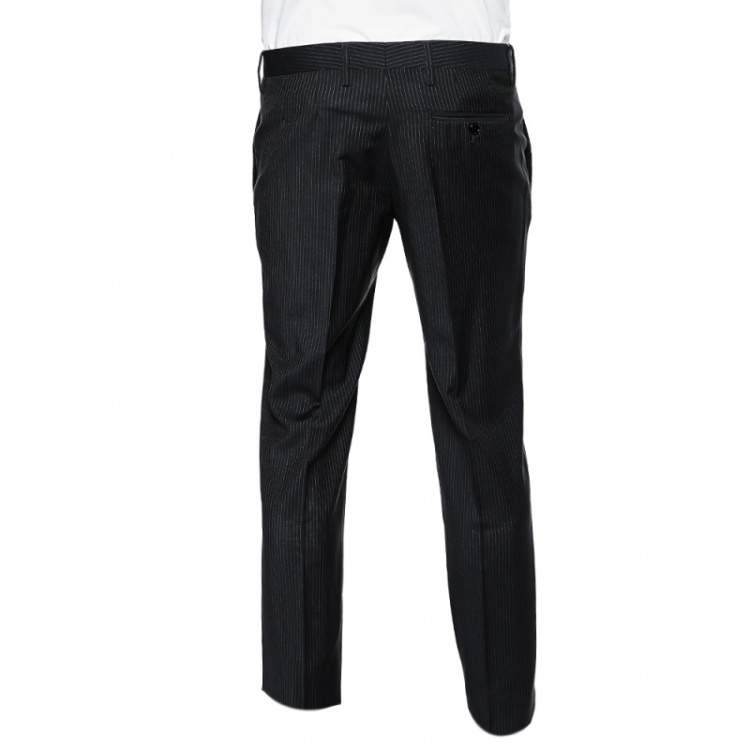 Pre Owned D&G Midnight Blue Striped Wool Formal Pants M